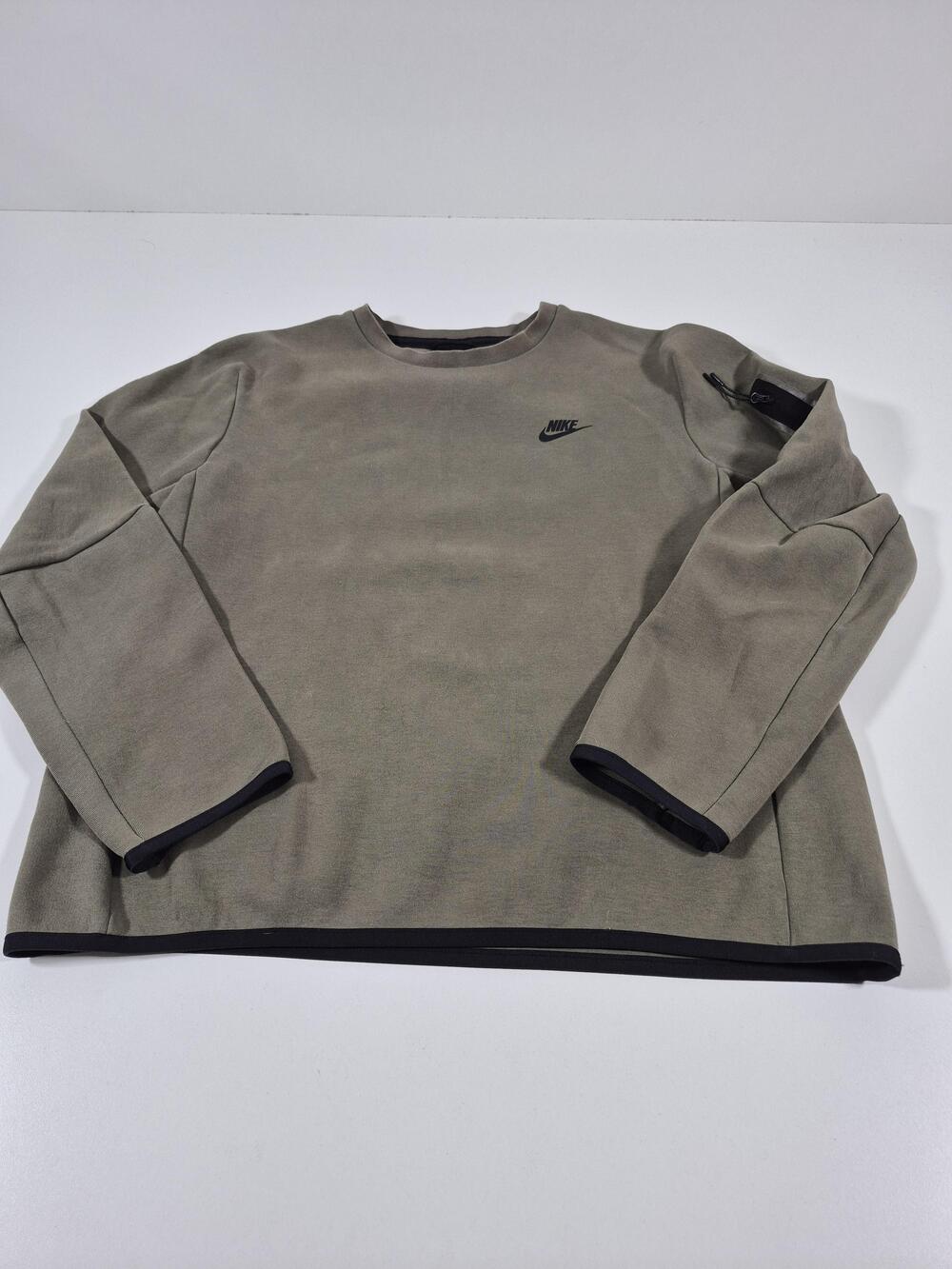 Nike Tech Sweatshirt Men's Large Green Fleece Crewneck Pullover Zip CU4505-380